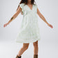 Short Babydoll Dress With Leaf Print And Lurex Thread in Mint