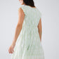 Short Babydoll Dress With Leaf Print And Lurex Thread in Mint