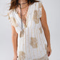 Short Babydoll Dress With Leaf Print And Lurex Thread in  White