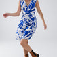 Q2 Short Blue Dress With Tropical Palm Print