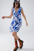 Q2 Short Blue Dress With Tropical Palm Print