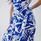 Short Blue Dress With Tropical Palm Print