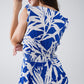 Short Blue Dress With Tropical Palm Print