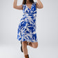 Short Blue Dress With Tropical Palm Print