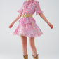 Q2 Short Dress With Abstract Print And Ruffled Skirt in Shades of Pink