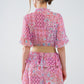 Short Dress With Abstract Print And Ruffled Skirt in Shades of Pink