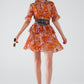 Q2 Short Dress with Animal Print in Orange and White