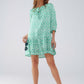 Q2 Short Dress With Tie At The Front Details in Ethnic Green Print