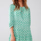 Short Dress With Tie At The Front Details in Ethnic Green Print