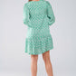 Short Dress With Tie At The Front Details in Ethnic Green Print