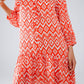 Short Dress With Tie At The Front Details in Ethnic Red Print