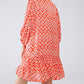 Short Dress With Tie At The Front Details in Ethnic Red Print