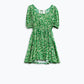 short floral print dress with gathered back in green