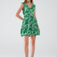 Q2 short green boho flower print dress with lurex detail