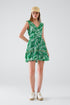 Q2 short green boho flower print dress with lurex detail