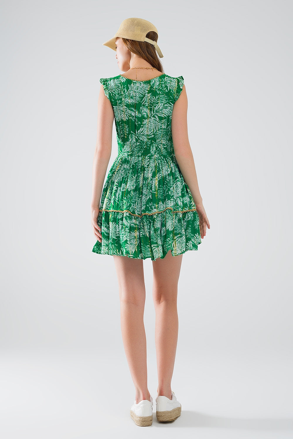 short green boho flower print dress with lurex detail