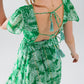 Q2 short green boho flower print dress with open back