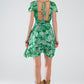 short green boho flower print dress with open back