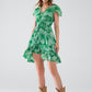 short green boho flower print dress with open back