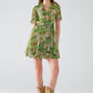 Q2 Short Green Multicolored Dress With Crossed Top with Animal Print