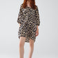 Q2 Short Leopard Print Babydoll V-Neck Dress With 3/4 Sleeves