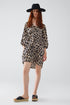 Q2 Short Leopard Print Babydoll V-Neck Dress With 3/4 Sleeves