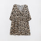 Short Leopard Print Babydoll V-Neck Dress With 3/4 Sleeves