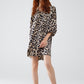 Short Leopard Print Babydoll V-Neck Dress With 3/4 Sleeves