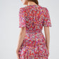 Short Multicolor chiffon Dress with Floral print and Ruched Design