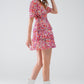 Short Multicolor chiffon Dress with Floral print and Ruched Design