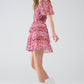 Short Multicolor chiffon Dress with Floral print and Ruched Design