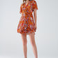 Q2 Short Orange Multicolored Dress With Crossed Top with Animal Print