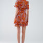 Short Orange Multicolored Dress With Crossed Top with Animal Print