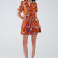 Short Orange Multicolored Dress With Crossed Top with Animal Print