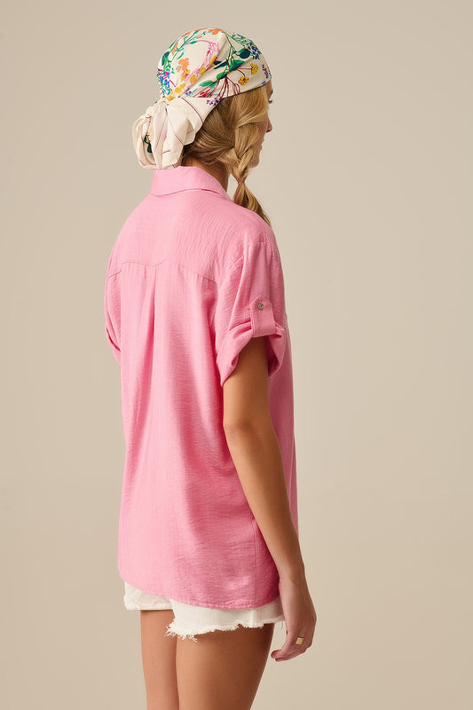 Short sleeve blouse in light pink