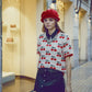 Q2 short sleeve ecru sweater with cherry print