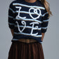 Short Sleeve Embroidered Love Sweater in navy