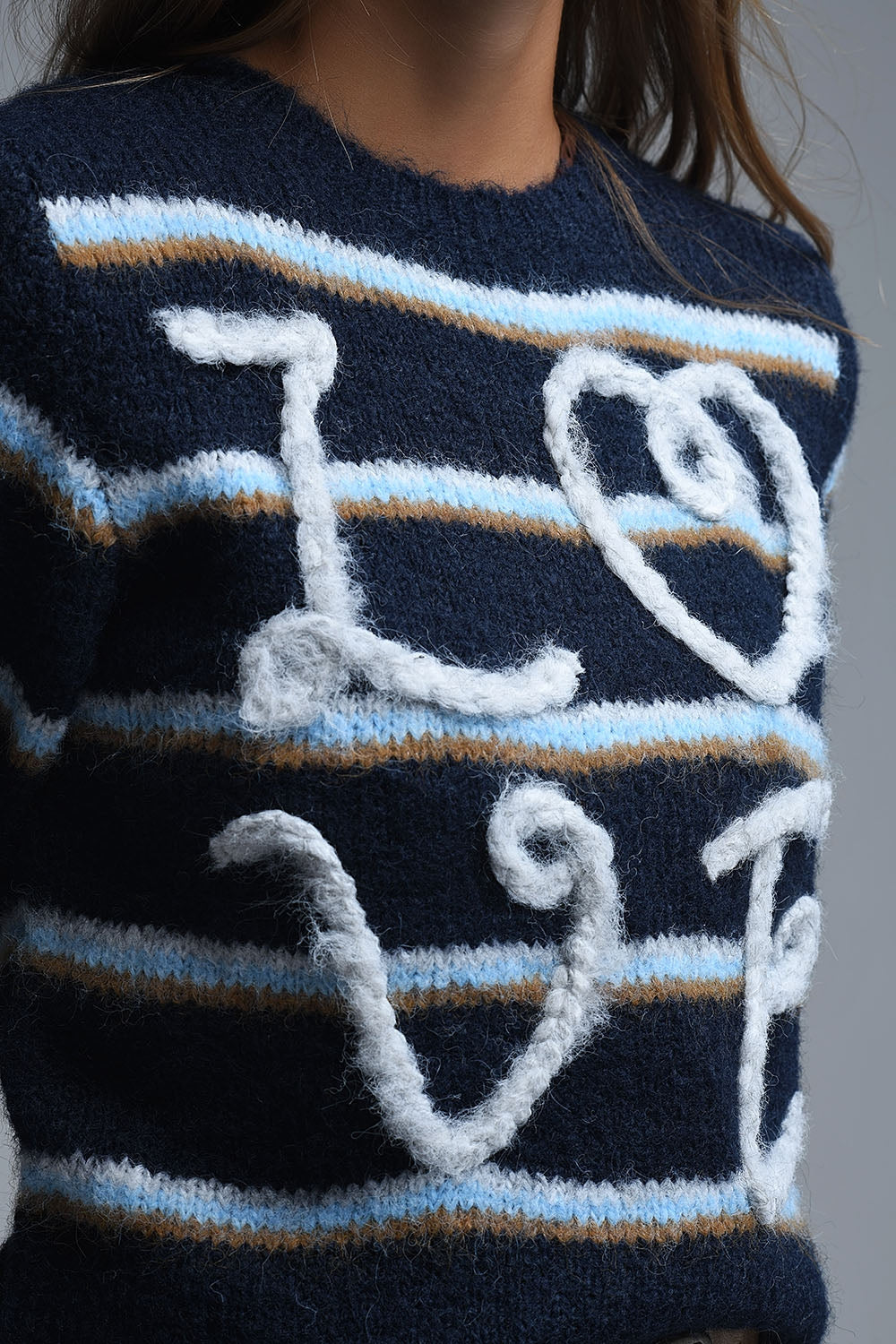 Short Sleeve Embroidered Love Sweater in navy