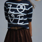 Q2 Short Sleeve Embroidered Love Sweater in navy