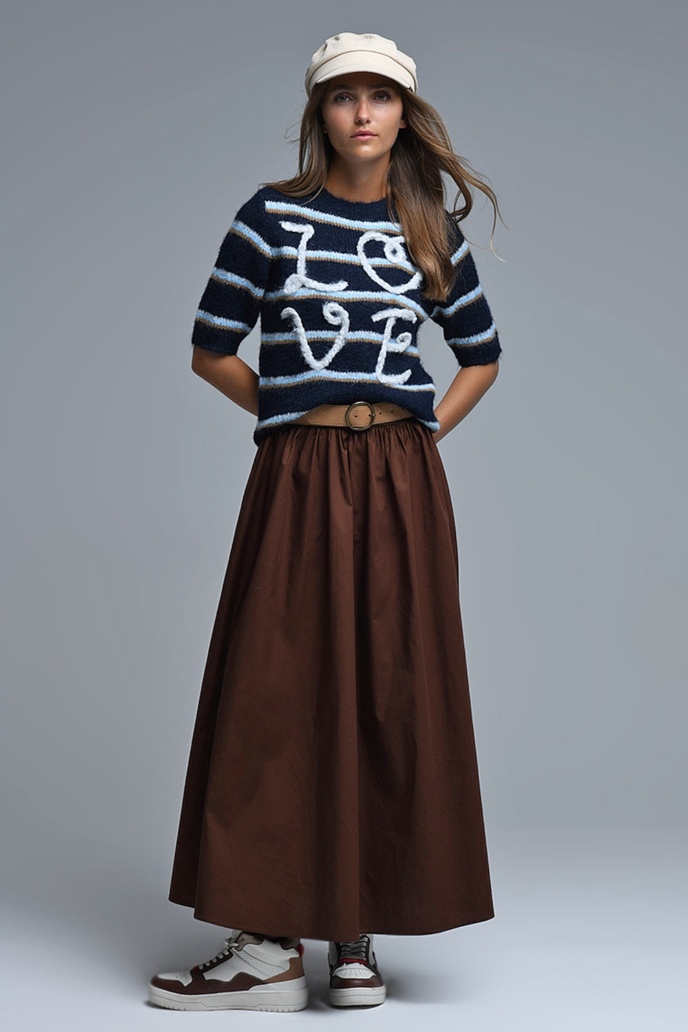 Short Sleeve Embroidered Love Sweater in navy