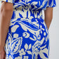 Short Sleeve Key Hole Front Floral Jumpsuit In Blue