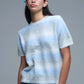 Q2 Short Sleeve Ombré Striped Sweater in Blue