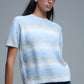 Short Sleeve Ombré Striped Sweater in Blue