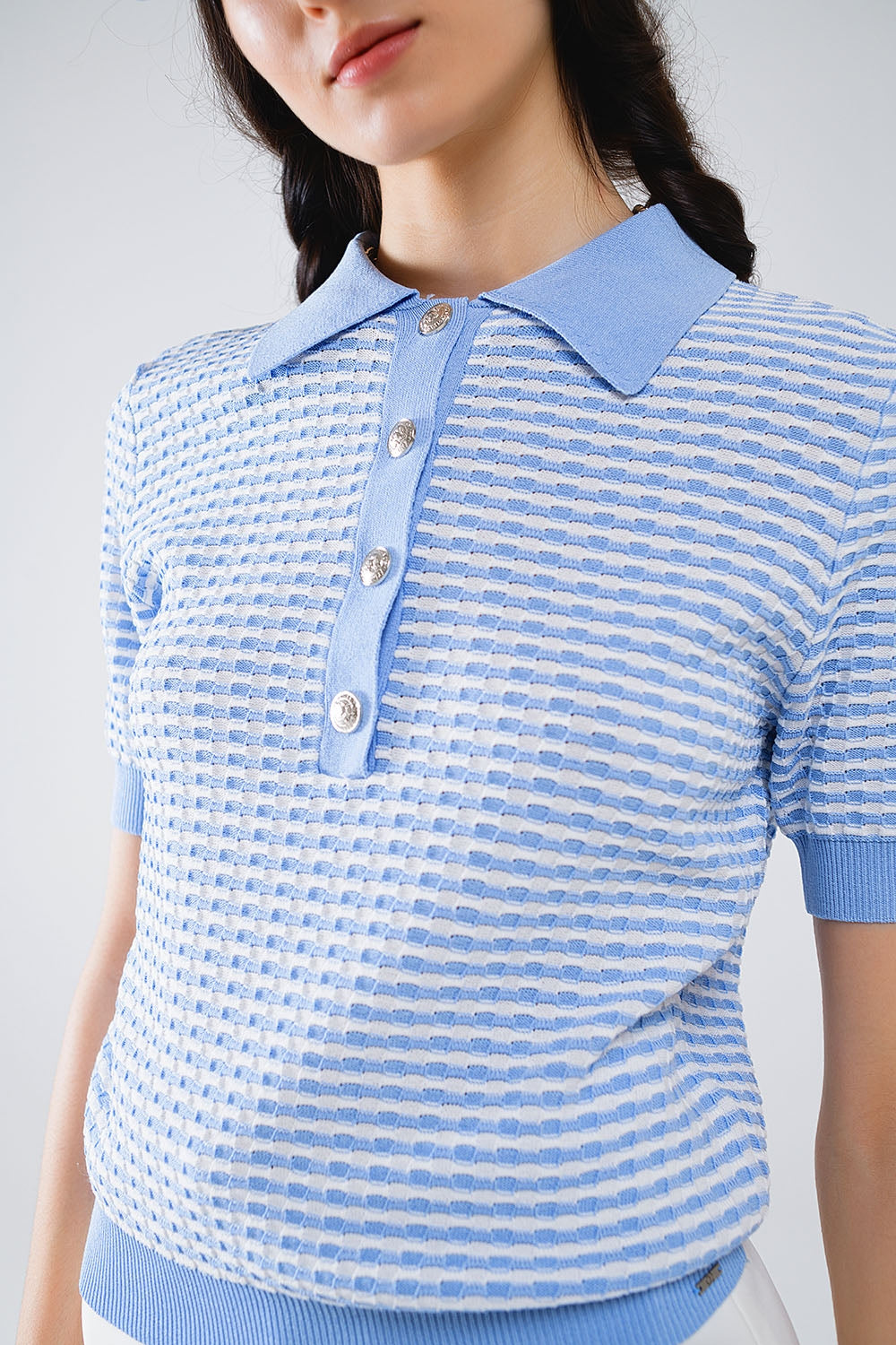 Short Sleeve Polo In Blue With White Stripes