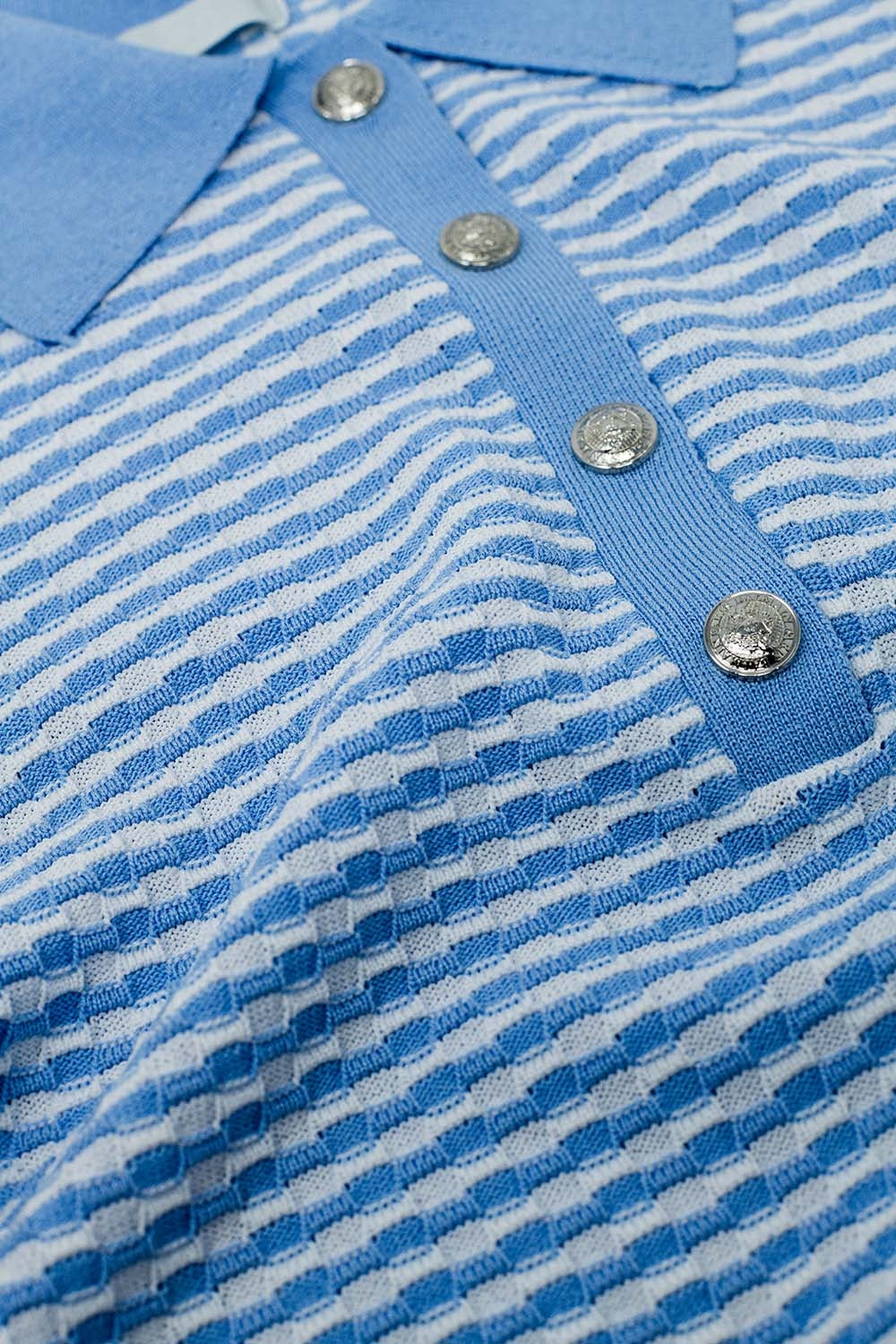 Short Sleeve Polo In Blue With White Stripes