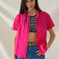 Q2 Short Sleeve Relaxed Button Up Shirt in Fuchsia