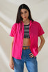 Q2 Short Sleeve Relaxed Button Up Shirt in Fuchsia