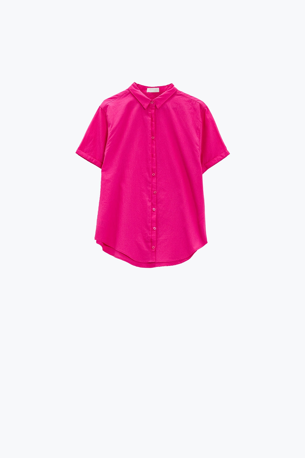 Short Sleeve Relaxed Button Up Shirt in Fuchsia