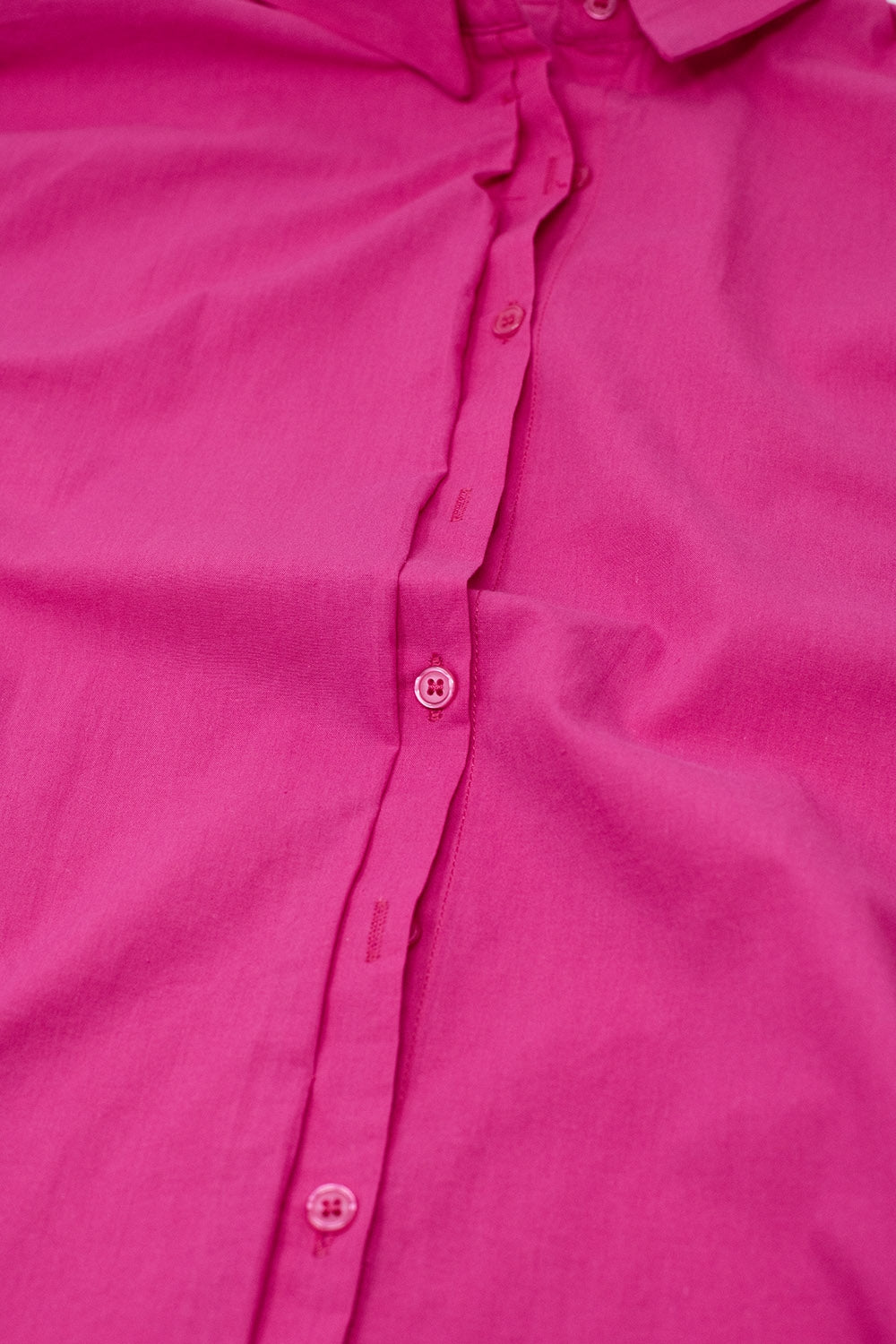 Short Sleeve Relaxed Button Up Shirt in Fuchsia