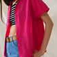 Short Sleeve Relaxed Button Up Shirt in Fuchsia